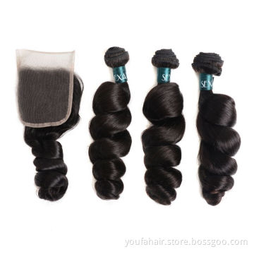 Factory Wholesale Cuticle Aligned Grade 10A Peruvian Deep Loose Wave Virgin Hair Bundles With Closure